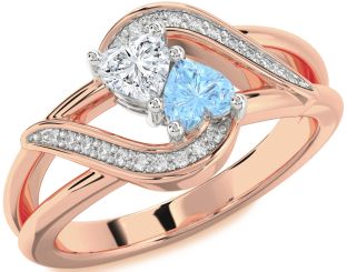 Diamond Rose Gold Silver Two Heart Promise Ring