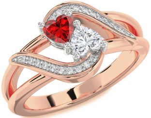 Diamond Emerald White Rose Gold Two Heart Birthstone Ring