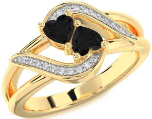Black Diamond Gold Two Heart Ring