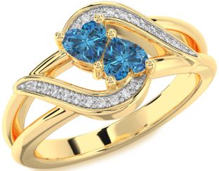 Blue Diamond Gold Two Heart Ring