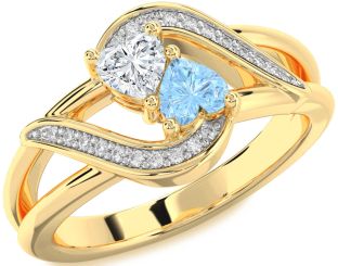 Diamond Gold Silver Two Heart Promise Ring