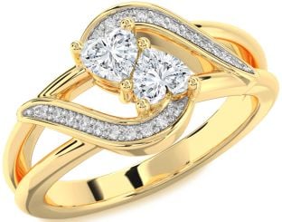 Diamond Gold Two Heart Ring