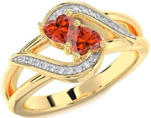 Diamond Fire Opal Gold Silver Two Heart Ring