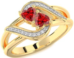 Diamond Emerald Gold Two Heart Birthstone Ring