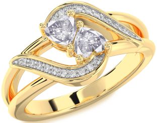 Salt & Pepper Diamond Gold Two Heart Ring