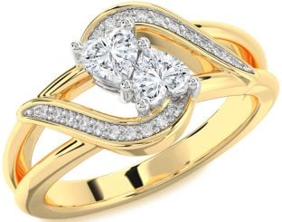 Diamond Platinum & Yellow Gold Two Heart Ring