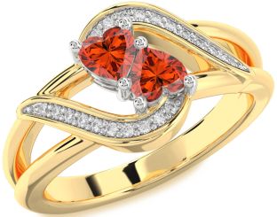 Diamond Fire Opal Gold Silver Two Heart Ring