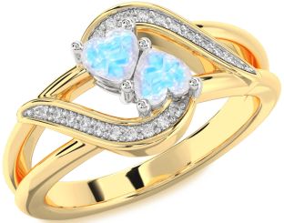 Diamond Moonstone Gold Silver Two Heart Ring
