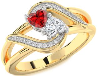 Diamond Emerald Platinum & Yellow Gold Two Heart Birthstone Ring