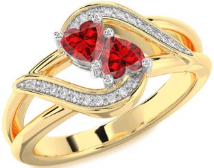 Diamond Emerald Gold Silver Two Heart Birthstone Ring