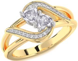 Salt & Pepper Diamond Gold Silver Two Heart Ring