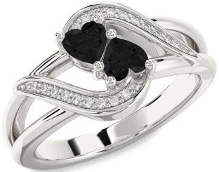 Black Diamond Silver Two Heart Ring