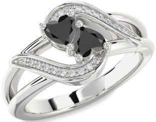 Diamond Black Onyx Silver Two Heart Ring
