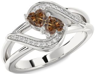 Chocolate Brown Diamond Silver Two Heart Ring