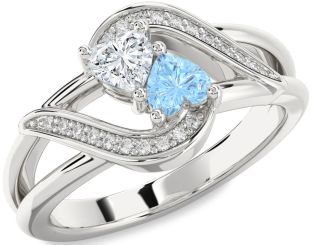 Diamond Silver Two Heart Promise Ring