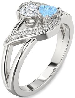 Diamond Silver Two Heart Promise Ring