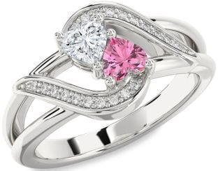 Diamond Silver Two Heart Promise Ring