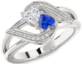 Diamond Silver Two Heart Promise Ring