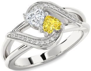 Diamond Silver Two Heart Promise Ring