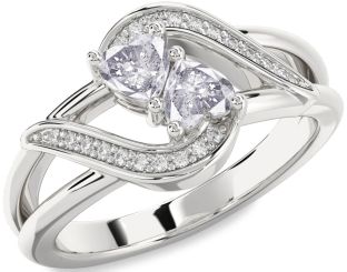 Salt & Pepper Diamond Silver Two Heart Ring