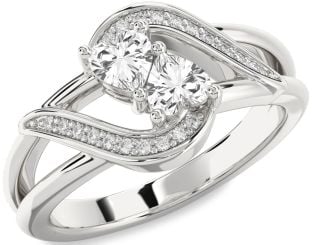 Diamond White Sapphire Silver Two Heart Ring