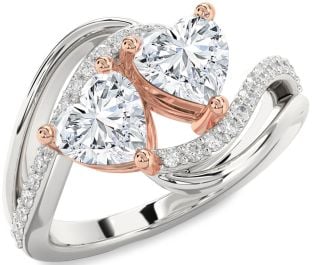 Diamond Platinum & Rose Gold Two Heart Ring