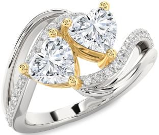 Diamond Platinum & Yellow Gold Two Heart Ring