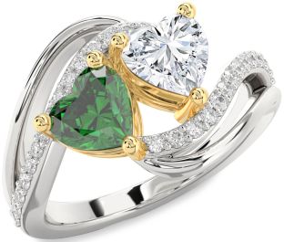 Diamond Gold Silver Two Heart Promise Ring