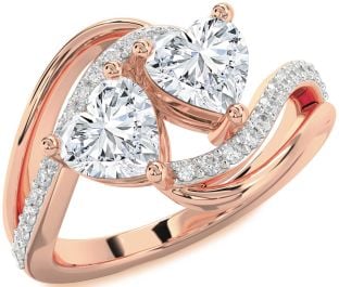Diamond Rose Gold Two Heart Ring