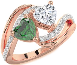 Diamond Rose Gold Silver Two Heart Promise Ring