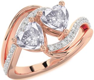 Salt & Pepper Diamond Rose Gold Silver Two Heart Ring