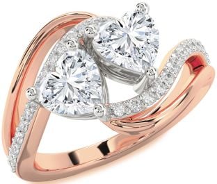 Diamond Platinum & Rose Gold Two Heart Ring