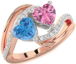 Diamond Platinum & Rose Gold Two Heart Promise Ring