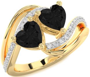 Black Diamond Gold Two Heart Ring