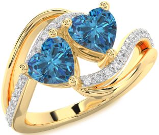 Blue Diamond Gold Two Heart Ring