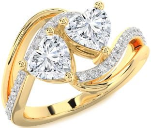 Diamond Gold Two Heart Ring