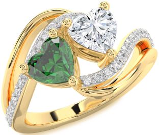 Diamond Gold Silver Two Heart Promise Ring