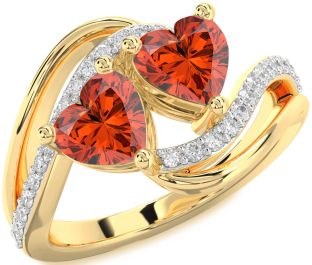 Diamond Fire Opal Gold Silver Two Heart Ring