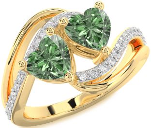 Green Diamond Gold Two Heart Ring
