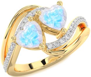 Diamond Moonstone Gold Two Heart Ring