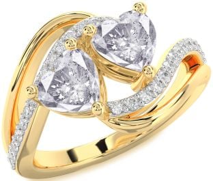 Salt & Pepper Diamond Gold Two Heart Ring