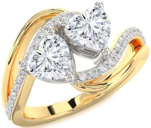 Diamond Platinum & Yellow Gold Two Heart Ring