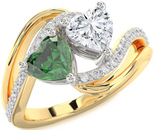 Diamond Gold Silver Two Heart Promise Ring