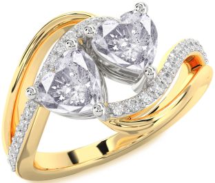 Salt & Pepper Diamond Gold Silver Two Heart Ring