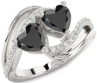 Chocolate Brown Diamond Silver Two Heart Ring