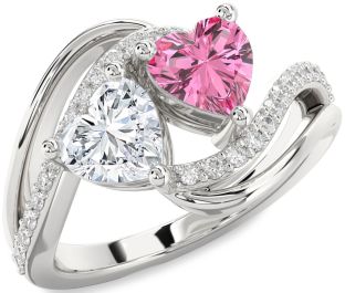 Diamond Silver Two Heart Promise Ring