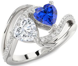 Diamond Silver Two Heart Promise Ring