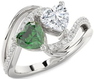 Diamond Silver Two Heart Promise Ring