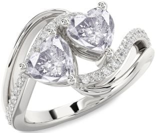 Salt & Pepper Diamond Silver Two Heart Ring