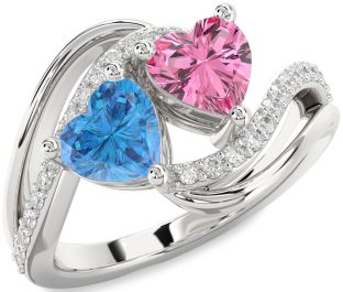Diamond Silver Two Heart Promise Ring